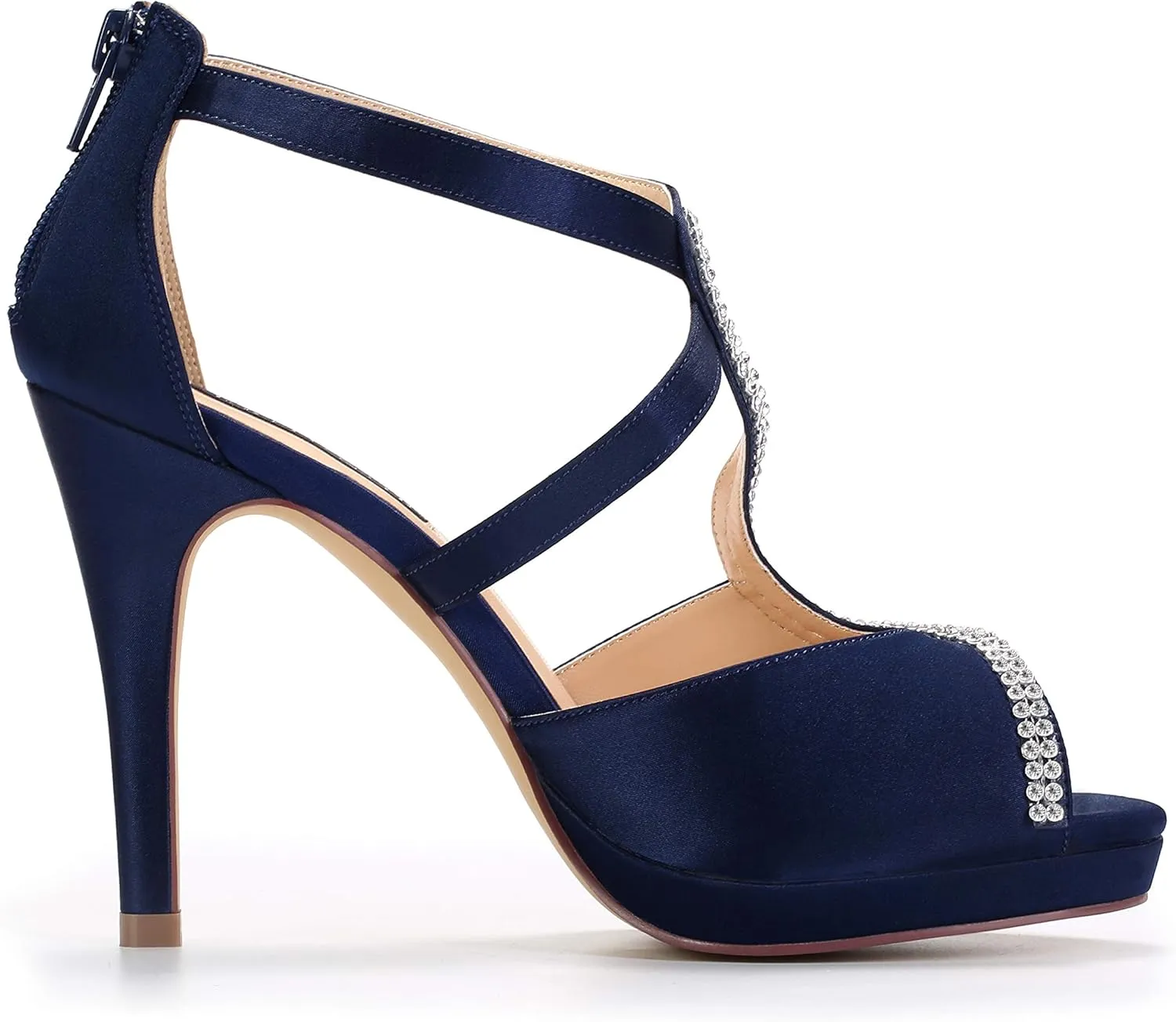 ERIJUNOR High Heel Sandals Peep Toe S-Strap Prom Wedding Evening Shoes