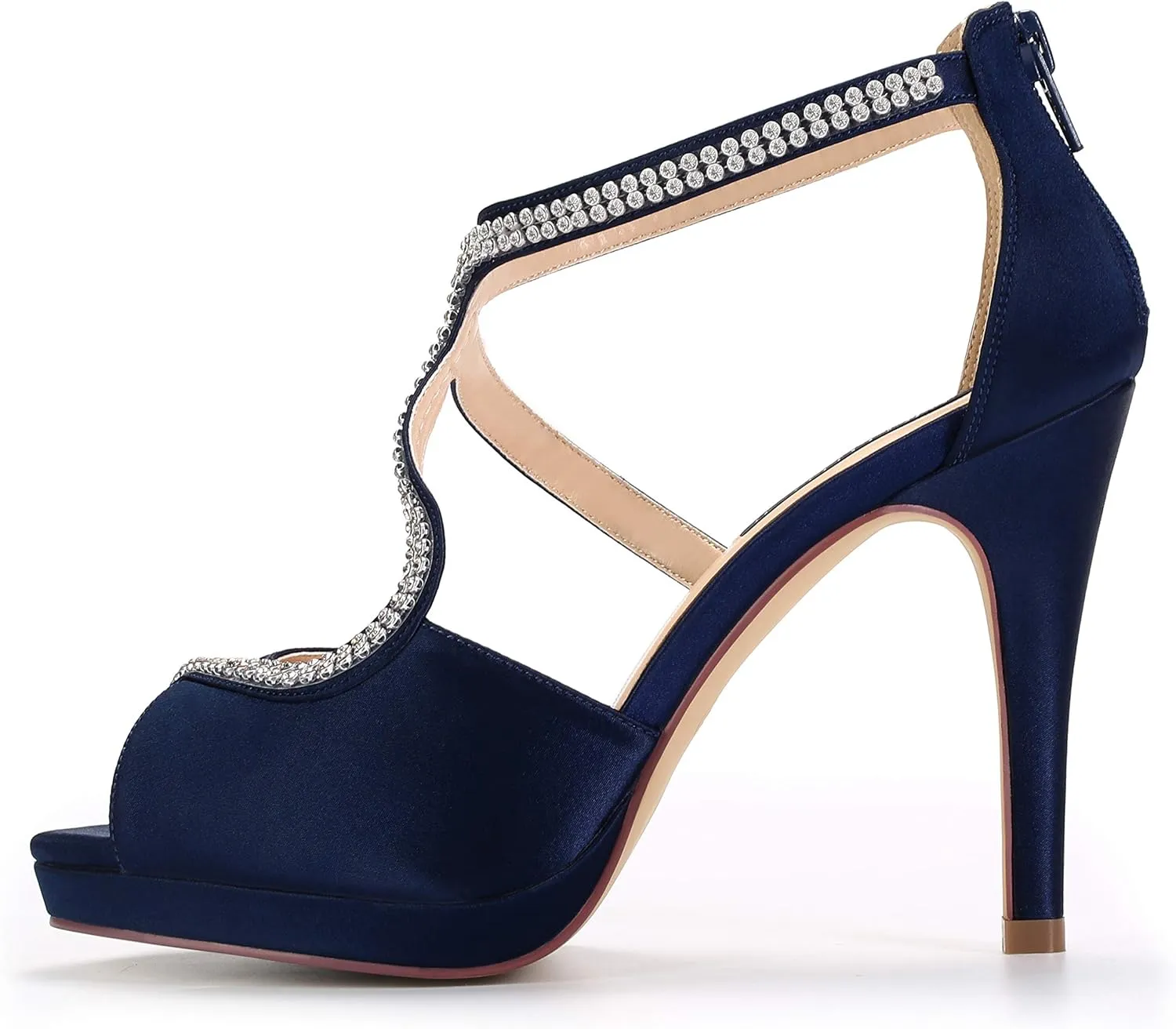 ERIJUNOR High Heel Sandals Peep Toe S-Strap Prom Wedding Evening Shoes