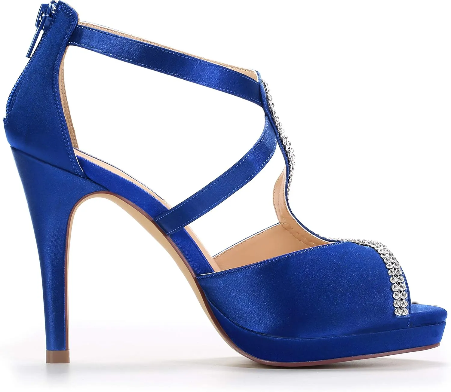 ERIJUNOR High Heel Sandals Peep Toe S-Strap Prom Wedding Evening Shoes