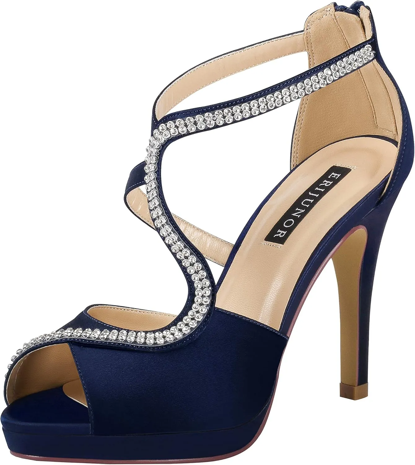 ERIJUNOR High Heel Sandals Peep Toe S-Strap Prom Wedding Evening Shoes