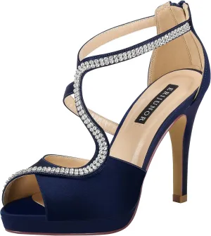 ERIJUNOR High Heel Sandals Peep Toe S-Strap Prom Wedding Evening Shoes