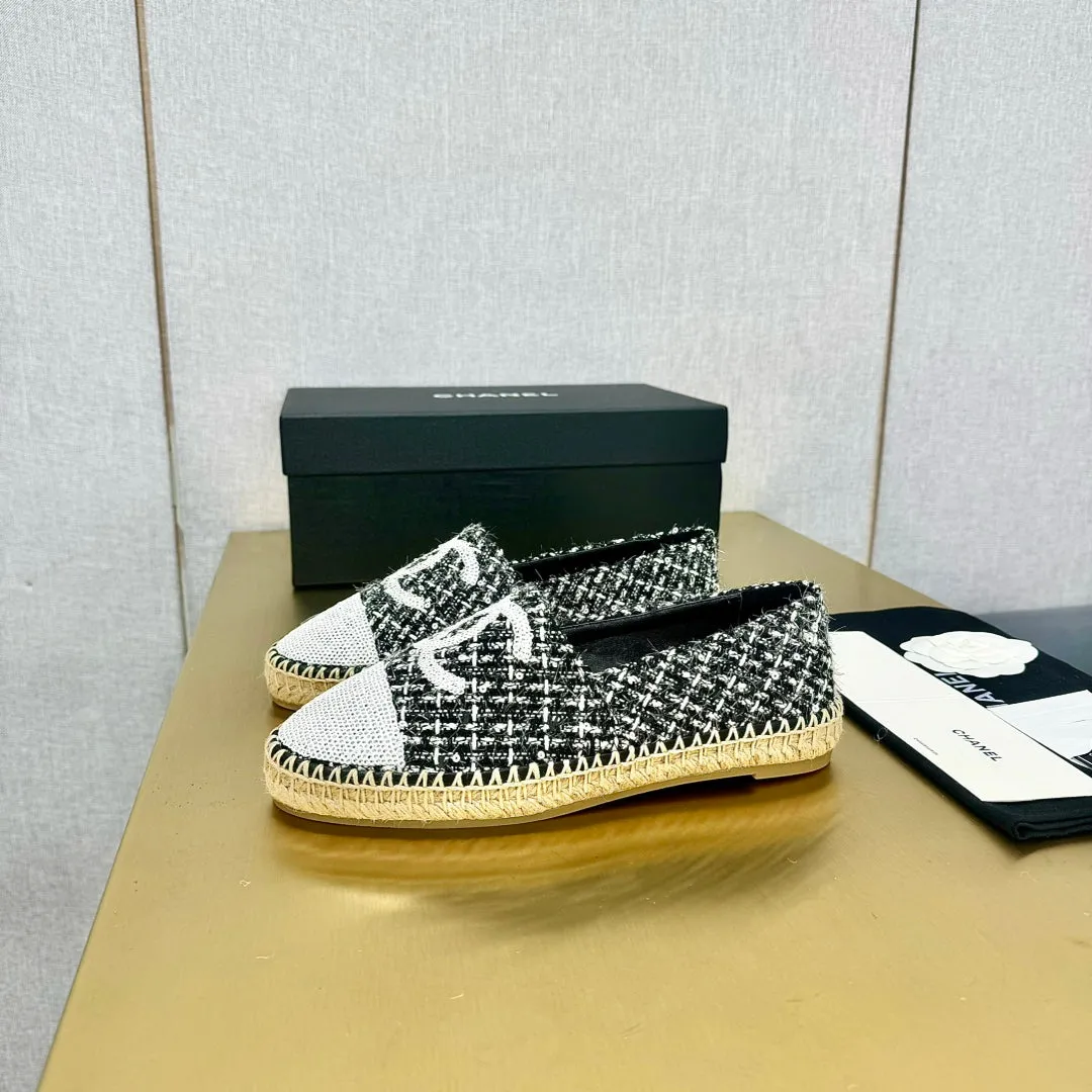 espadrilles white black tweed white sequin
