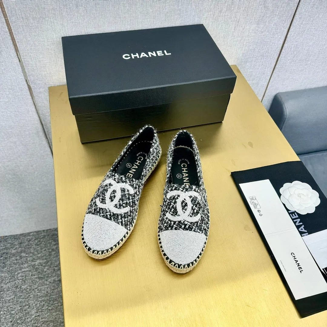 espadrilles white black tweed white sequin