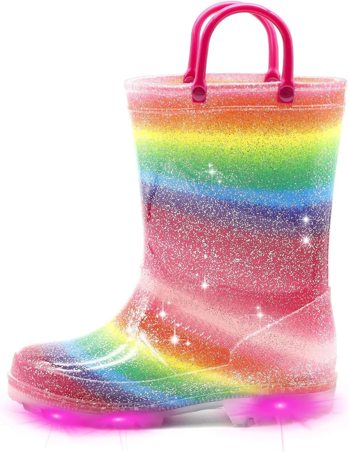 EUXTERPA Kids Toddler Light Up Rain Boots Boys Girls Waterproof Patterns and Glitter Boots with Easy On Handles