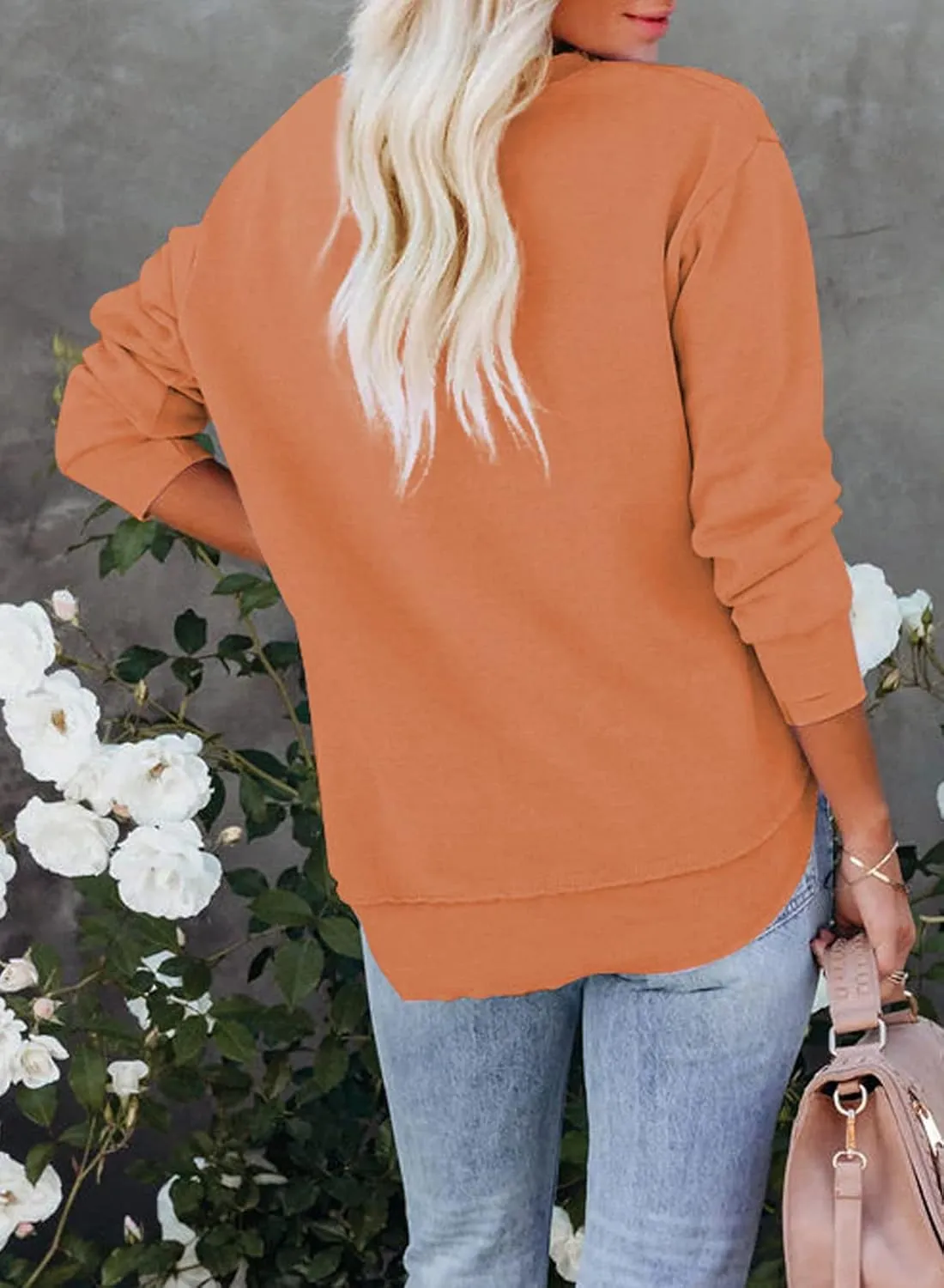 EVALESS Sweatshirt for Women Crewneck Long Sleeve Side Split Tops Casual Solid Color Loose Pullover Shirts 2025 Clothes
