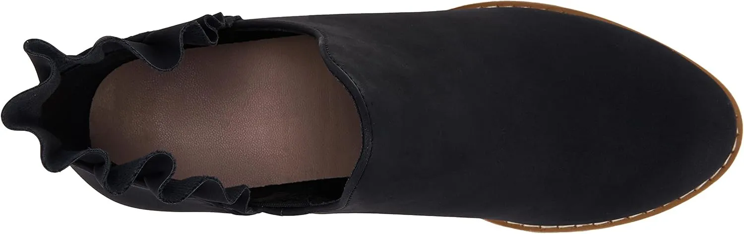 Fashare Womens Fall Cutout Booties Ankle Heels Low Stacked Ruffle Slip On Dress Short Boots Shoes