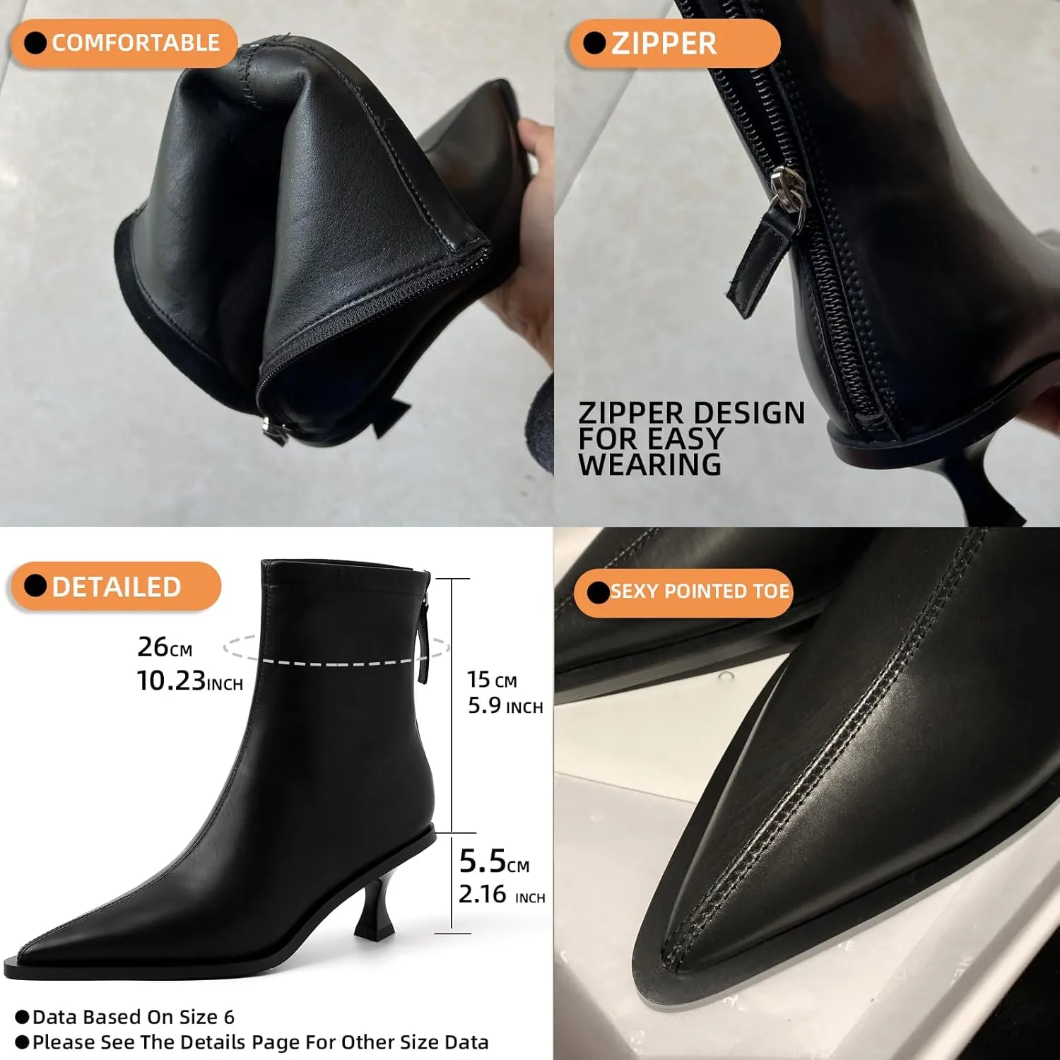 Fashion Ankle Boots For Women Women's Pointed Toe Winter Zipper High Heels Booties