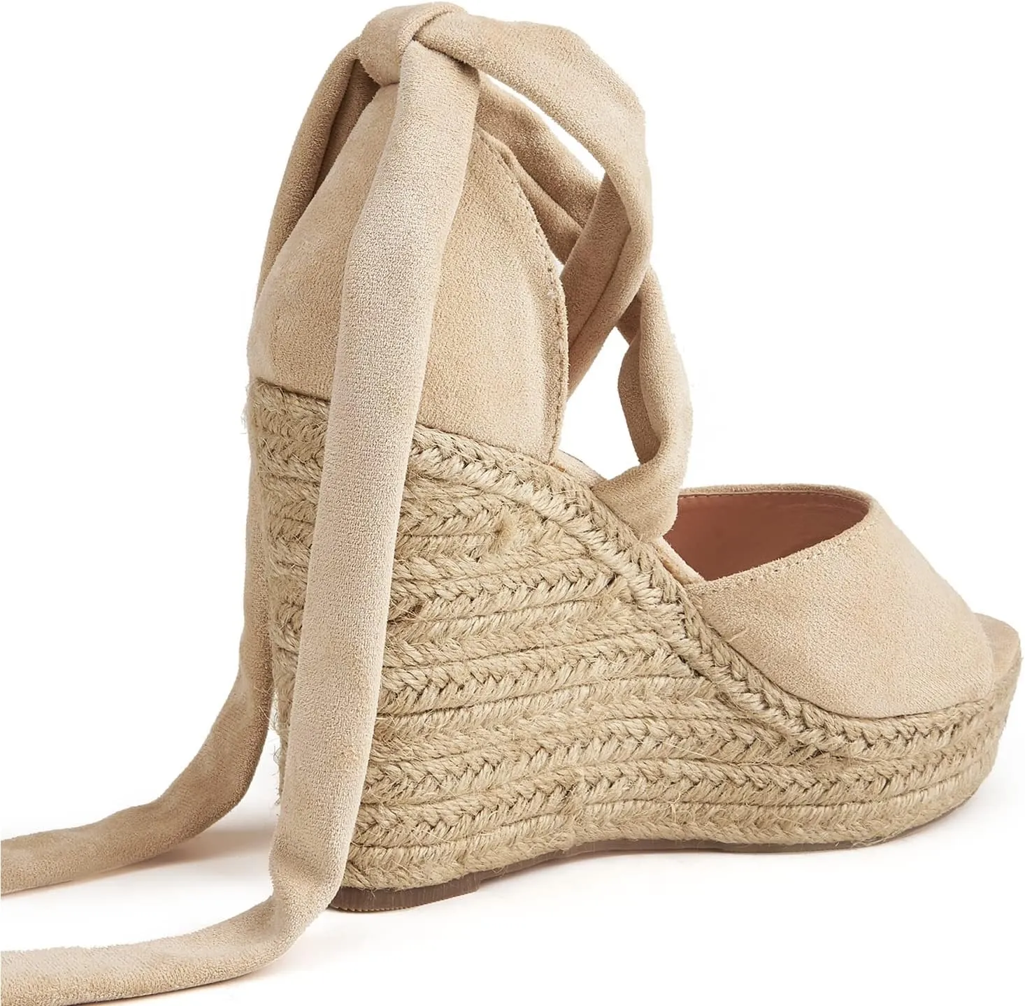 Fashion Woman Bandage Sandals, Women's Hemp Rope Platform & Wedge Sandals, Women Cross Straps Thick Bottom Sandals (Color : Apricot, Foot Length : 24.2cm)