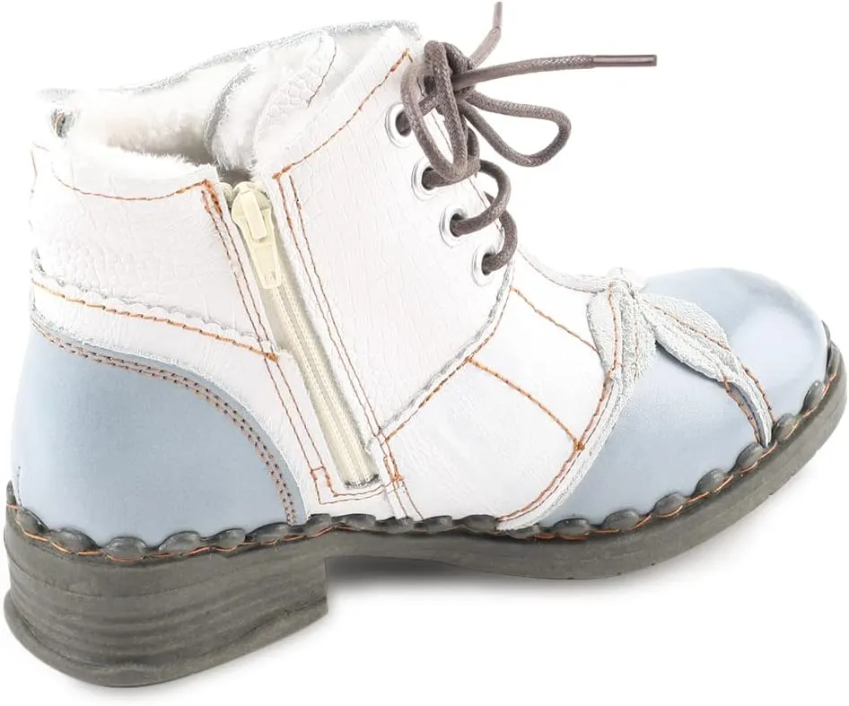 Faux Fur Lining Snow Boots Patchwork Washed Leather Shoes Lace-up Women's Ankle Boots