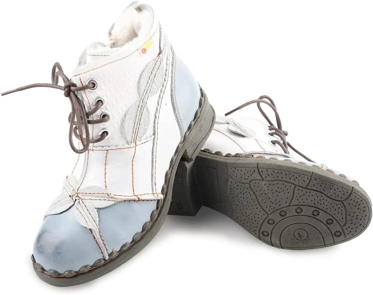 Faux Fur Lining Snow Boots Patchwork Washed Leather Shoes Lace-up Women's Ankle Boots