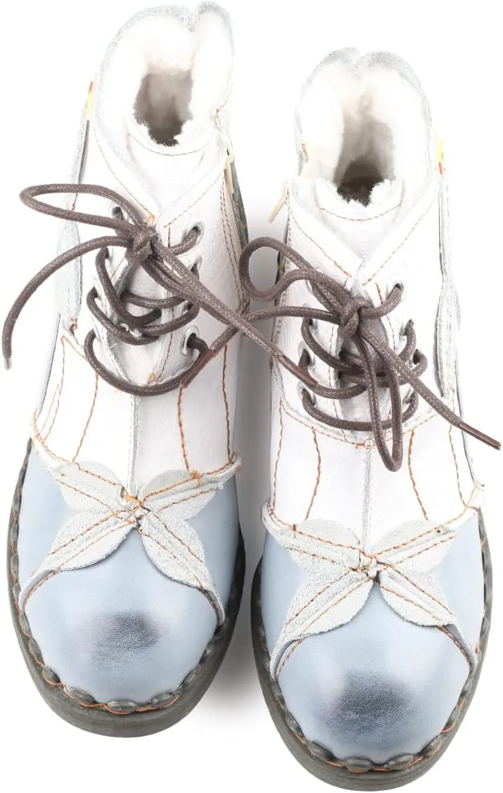 Faux Fur Lining Snow Boots Patchwork Washed Leather Shoes Lace-up Women's Ankle Boots