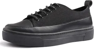 FEVERSOLE Women's Canvas Vegan Leather Lightweight Platform Lace-Up Street Sneakers Black Canvas PU Platform Size 6.5 M US