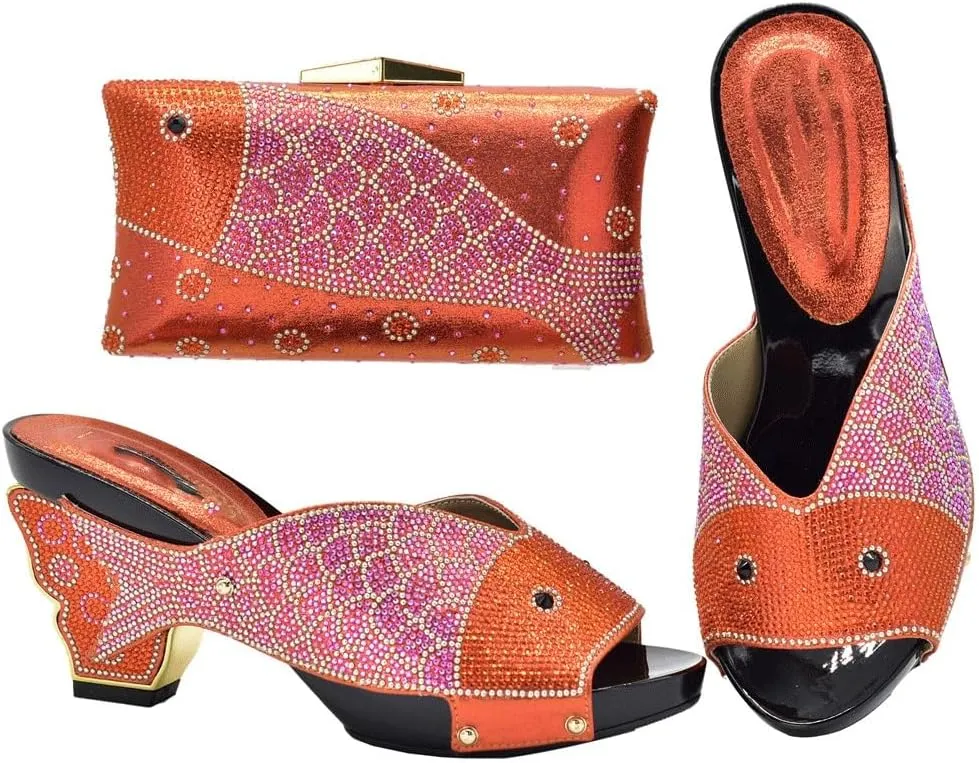 Fish mouth sandals slippers high heels with solid color rhinestone goldfish bag hold bag wear casual shoes