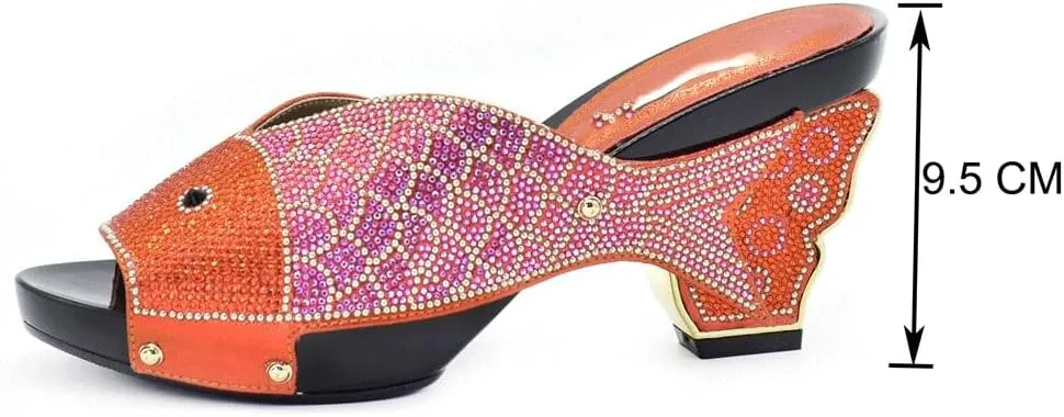 Fish mouth sandals slippers high heels with solid color rhinestone goldfish bag hold bag wear casual shoes