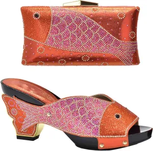 Fish mouth sandals slippers high heels with solid color rhinestone goldfish bag hold bag wear casual shoes