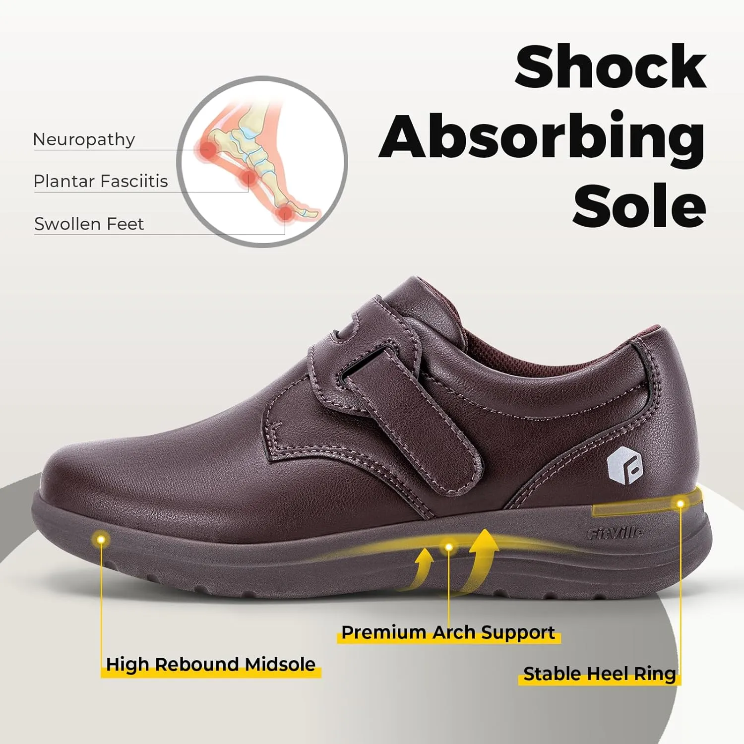 FitVille Wide Walking Shoes for Women Diabetic Dress Shoes with Arch Support Casual Orthopedic Vegan Leather Loafers Shoes All-Day Comfort