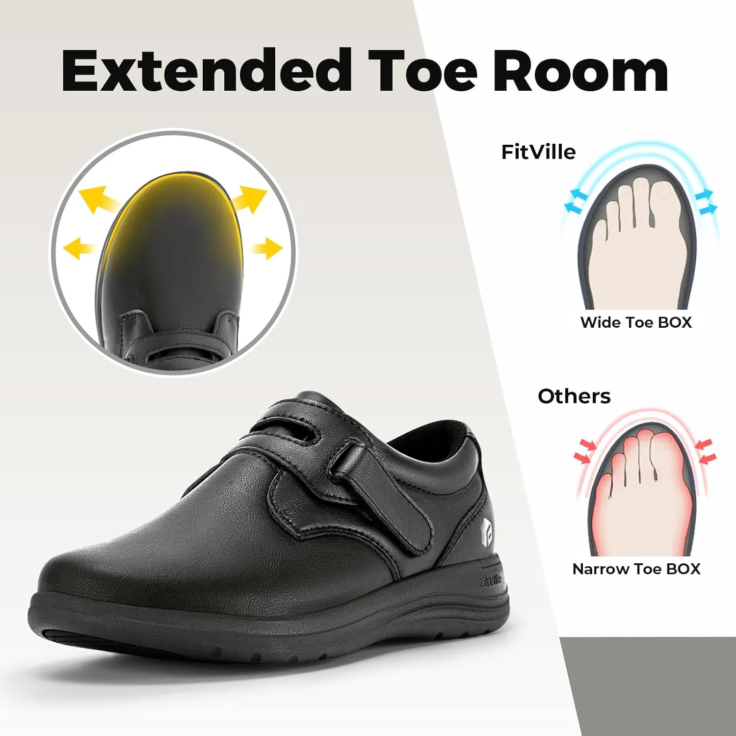 FitVille Wide Walking Shoes for Women Diabetic Dress Shoes with Arch Support Casual Orthopedic Vegan Leather Loafers Shoes All-Day Comfort