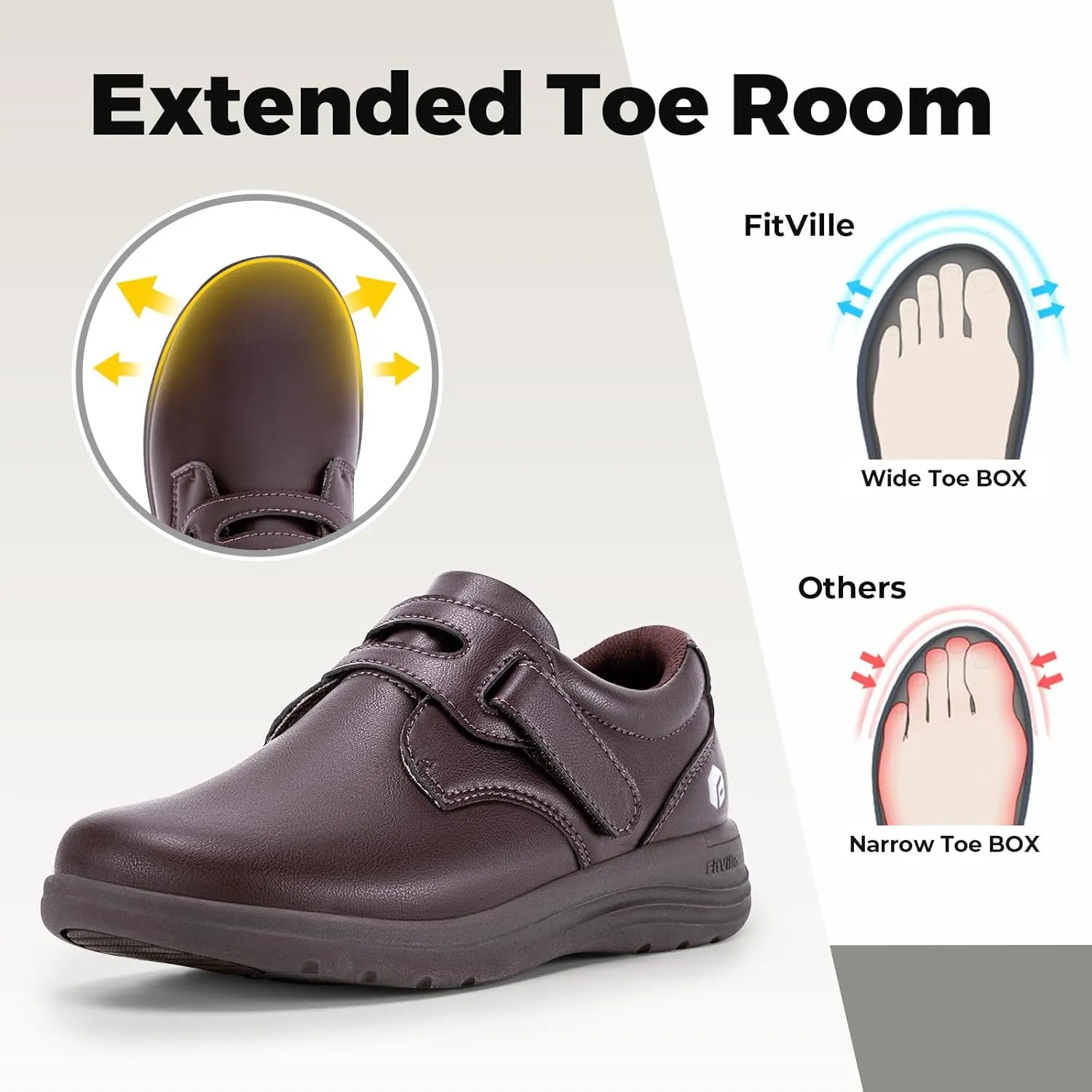 FitVille Wide Walking Shoes for Women Diabetic Dress Shoes with Arch Support Casual Orthopedic Vegan Leather Loafers Shoes All-Day Comfort