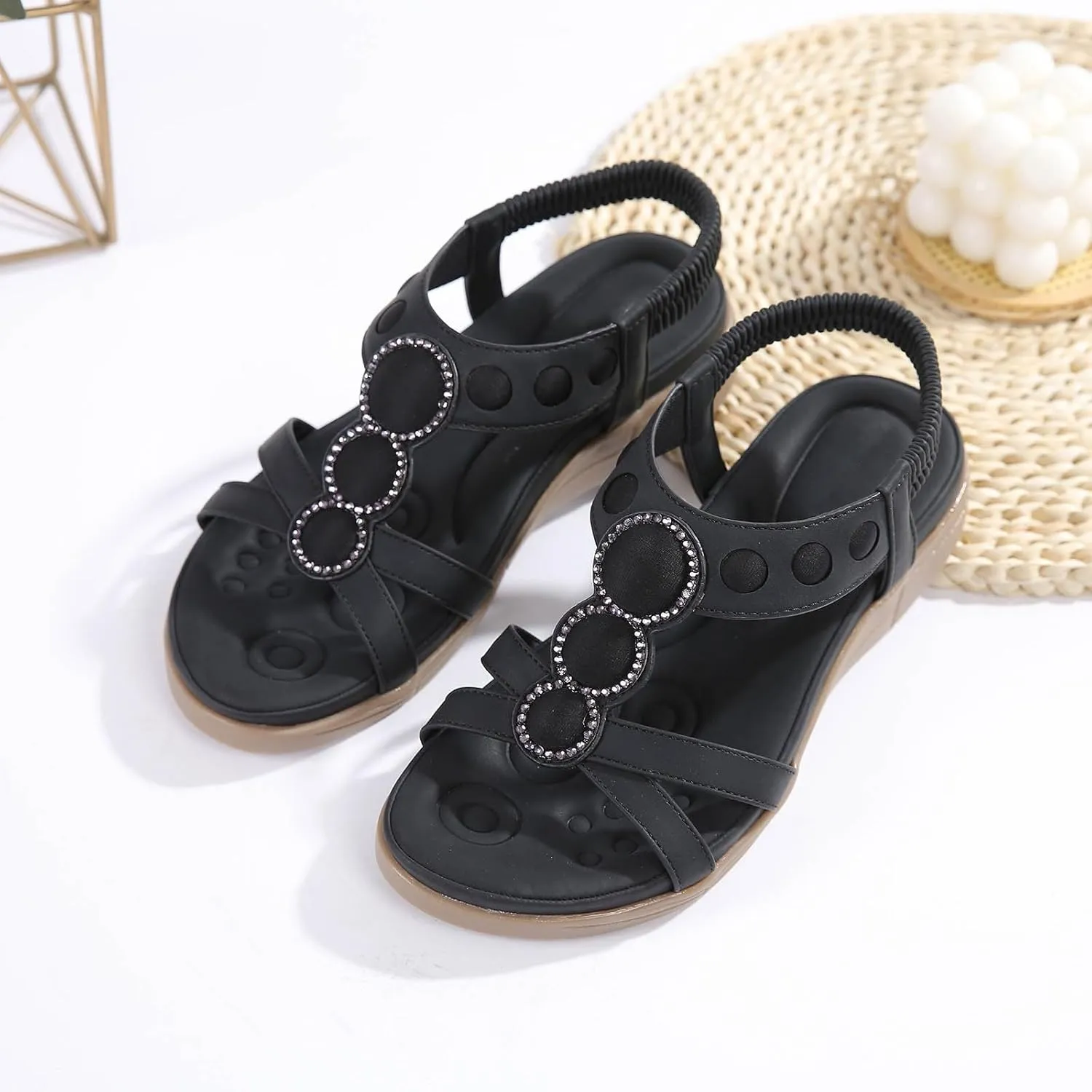 Flip Flops for Women Summer Beach Sandals Elastic Ankle Strap Thong Sandal Travel Vacation Sandals Dressy Flats Shoes