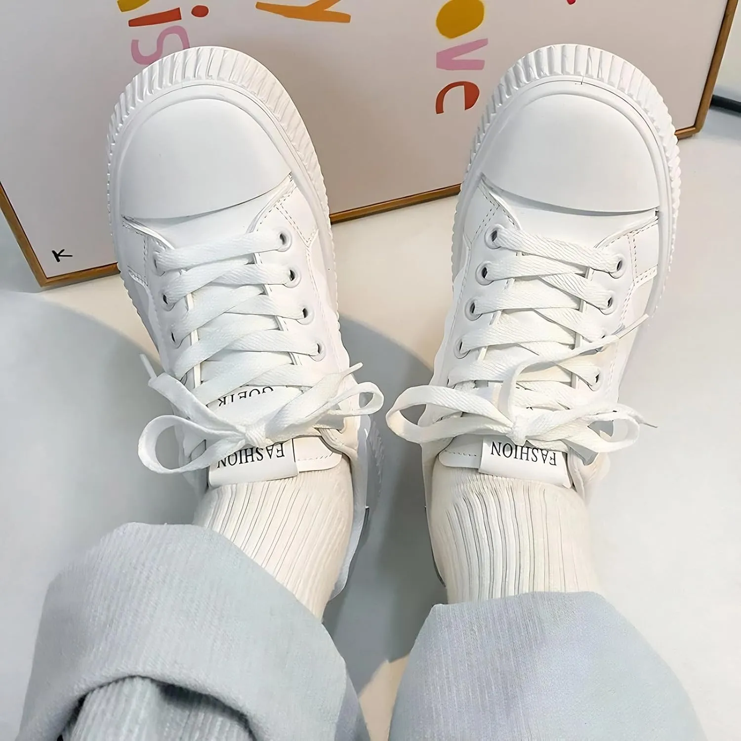 Floral Decor Platform Shoes Fashion Chunky Sneakers for Women Trendy Casual Aesthetic White Shoes Low Top