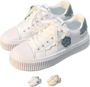 Floral Decor Platform Shoes Fashion Chunky Sneakers for Women Trendy Casual Aesthetic White Shoes Low Top