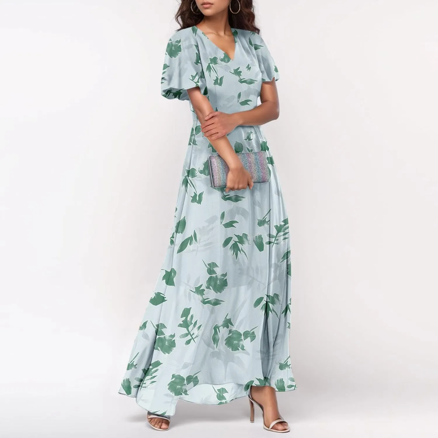 Floral Maxi Dresses for Women 2025 Summer Long Chiffon Elegant Flowy Dresses Spring Casual Wedding Guest Dress