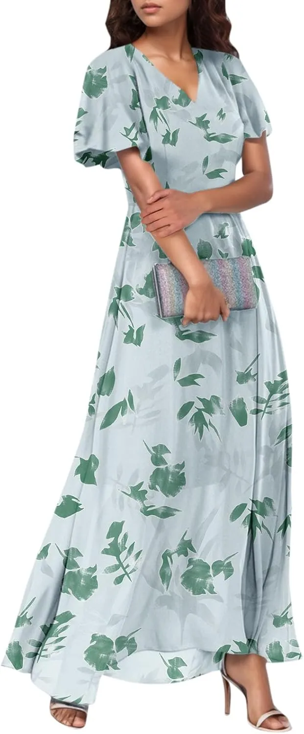 Floral Maxi Dresses for Women 2025 Summer Long Chiffon Elegant Flowy Dresses Spring Casual Wedding Guest Dress