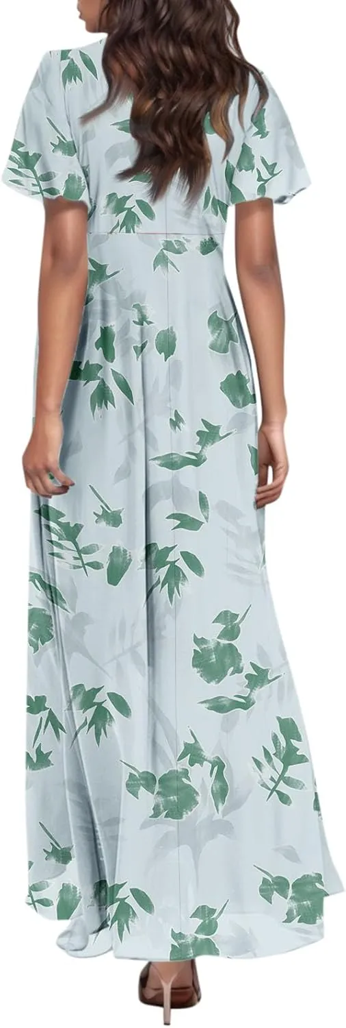 Floral Maxi Dresses for Women 2025 Summer Long Chiffon Elegant Flowy Dresses Spring Casual Wedding Guest Dress