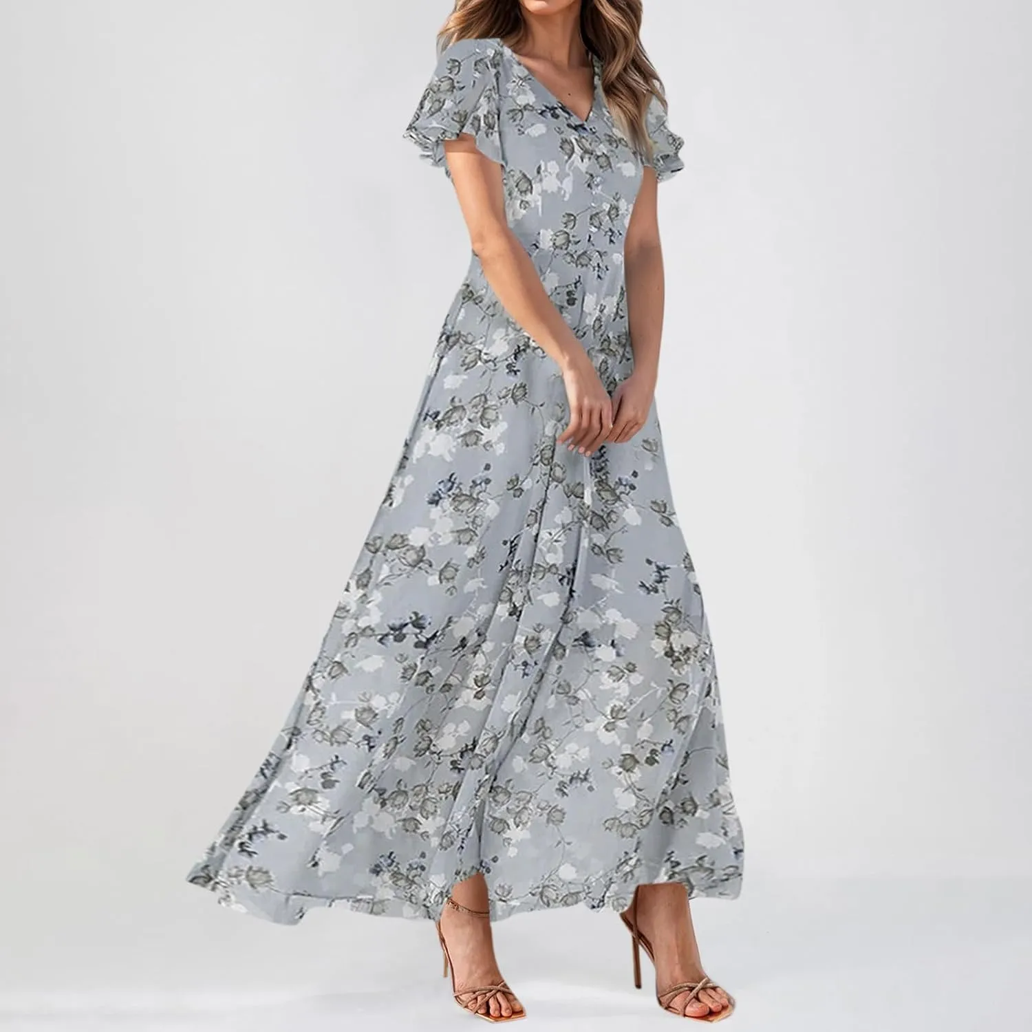 Floral Maxi Dresses for Women 2025 Summer Long Chiffon Elegant Flowy Dresses Spring Casual Wedding Guest Dress
