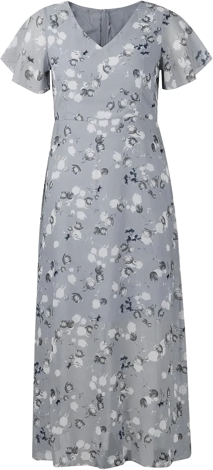 Floral Maxi Dresses for Women 2025 Summer Long Chiffon Elegant Flowy Dresses Spring Casual Wedding Guest Dress