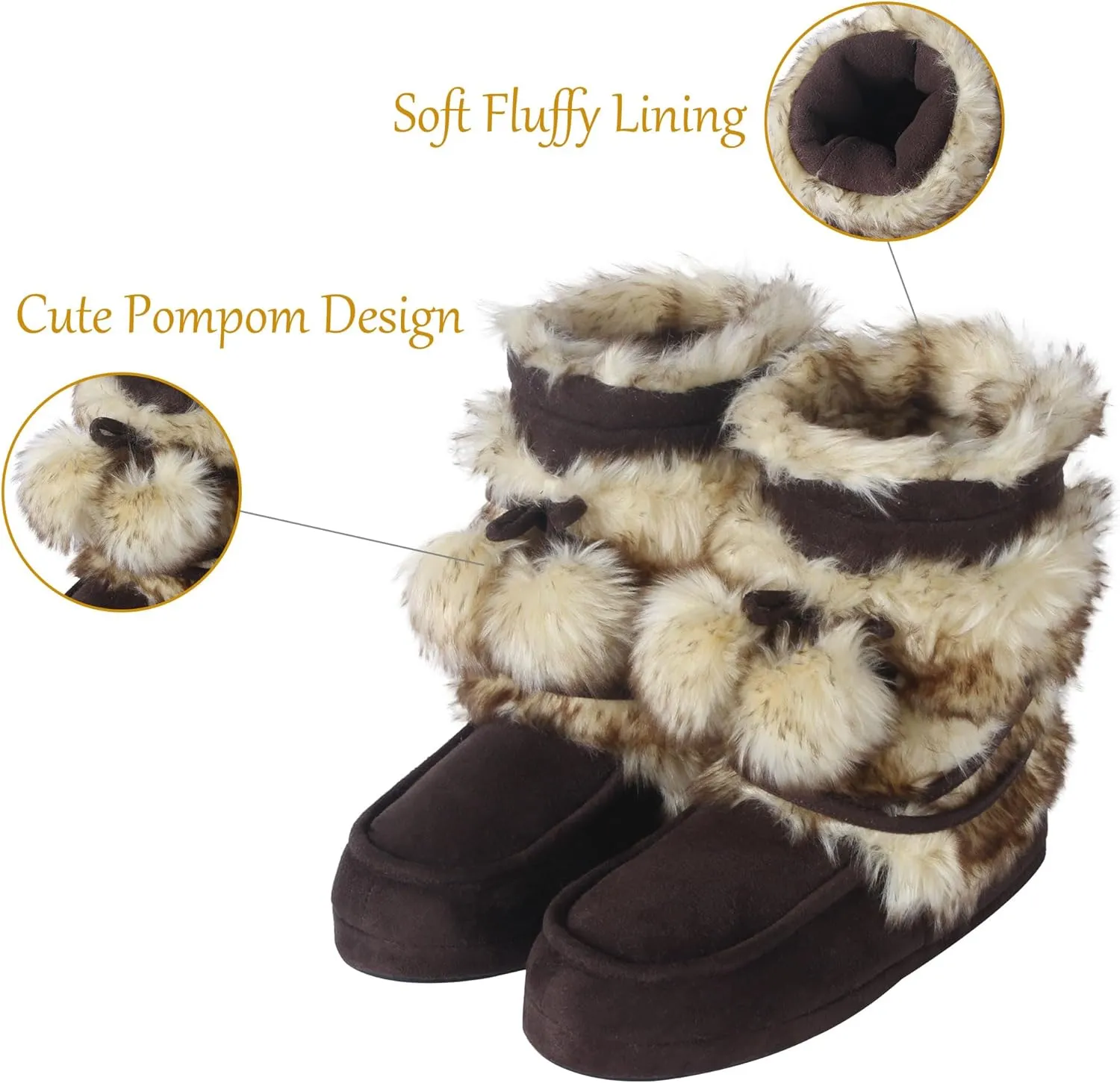 Fluffy Slippers for Women Cute Warm Indoor Bootie Slippers with Pompoms Non-slip House Home Boots