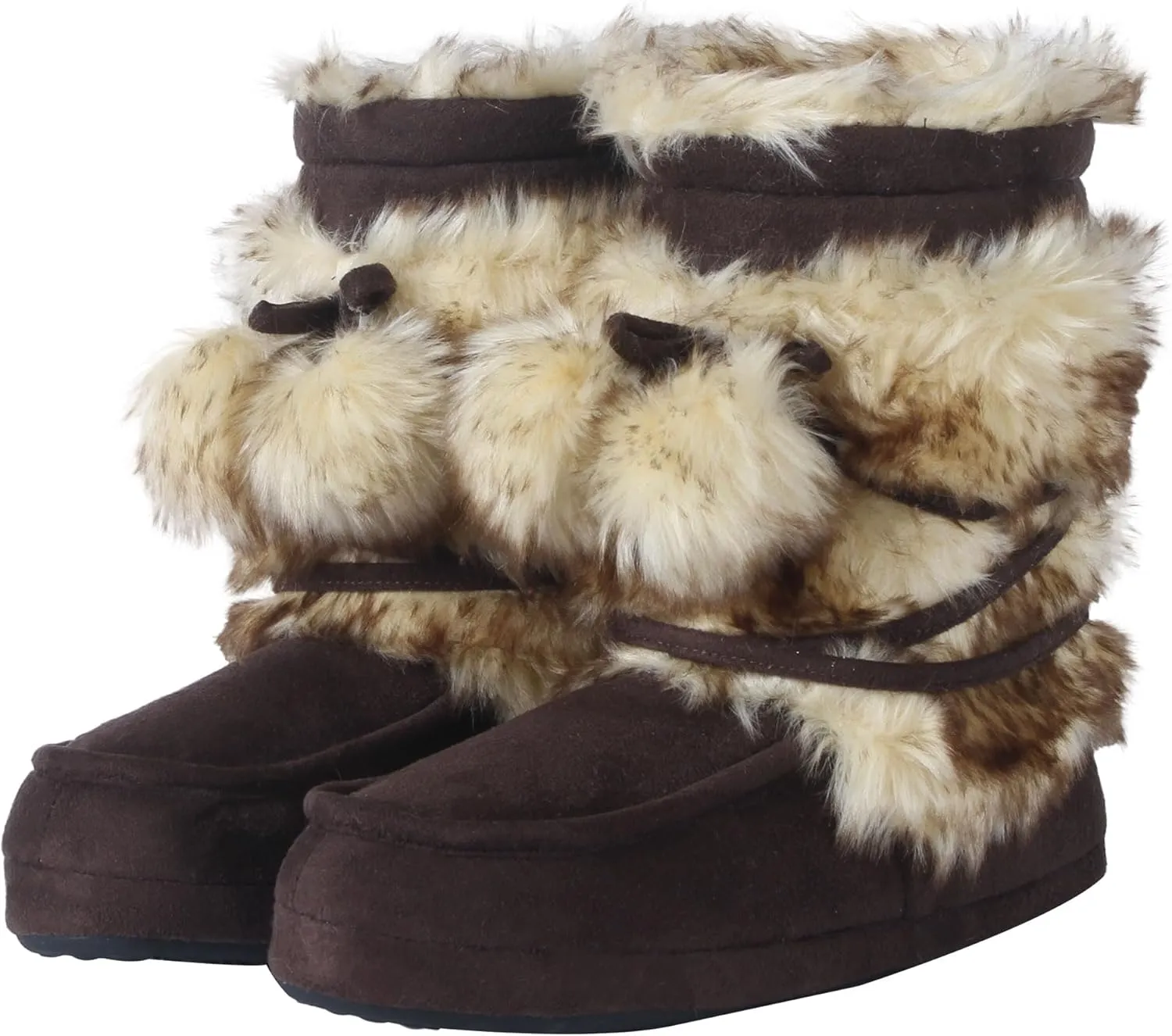 Fluffy Slippers for Women Cute Warm Indoor Bootie Slippers with Pompoms Non-slip House Home Boots