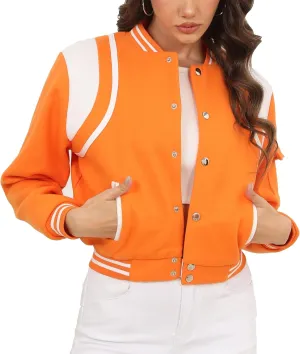 Fooullaide Womens Cropped Varsity Jacket Letterman Bomber Shacket Long Sleeve Button Down Baseball Coat