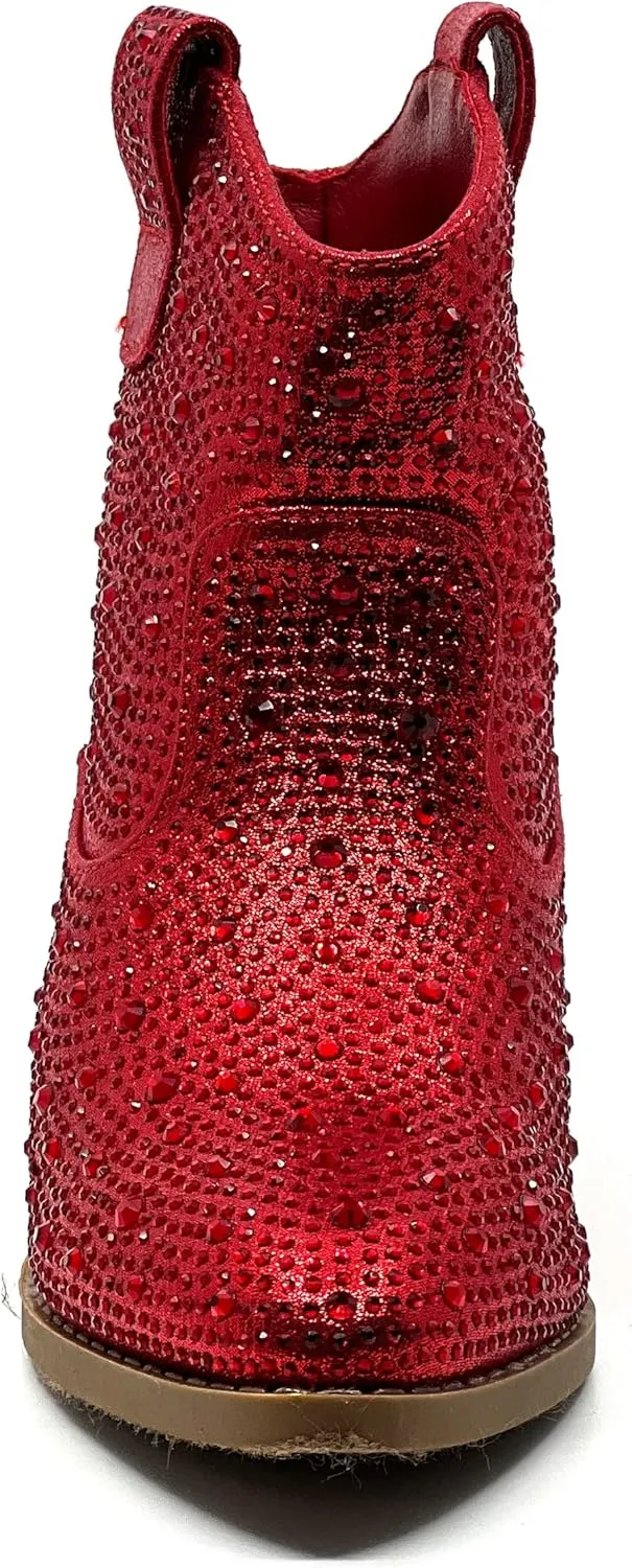 Forever Girls Rhinestone Cowboy Boots Kids Low Heel Dress Booties