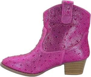 Forever Girls Rhinestone Cowboy Boots Kids Low Heel Dress Booties