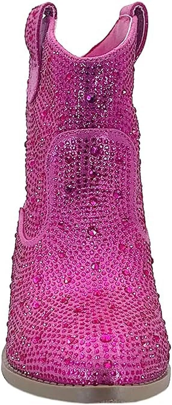 Forever Girls Rhinestone Cowboy Boots Kids Low Heel Dress Booties