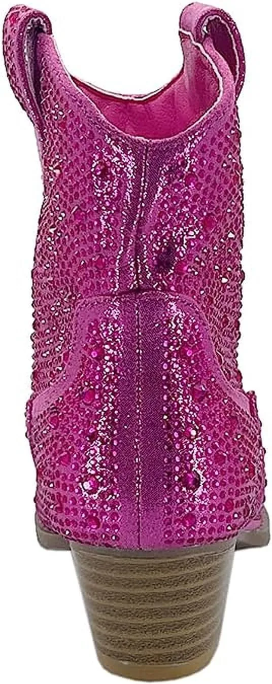 Forever Girls Rhinestone Cowboy Boots Kids Low Heel Dress Booties