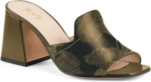 FOWT Woman Summer Classic Square Open Toe Two-Tone Slip on Leather Black Heeled Mules for Women Chic Flared High Heel Slides Slippers Comfort Daily Dress Walking Shoes, US Size 4-16 M