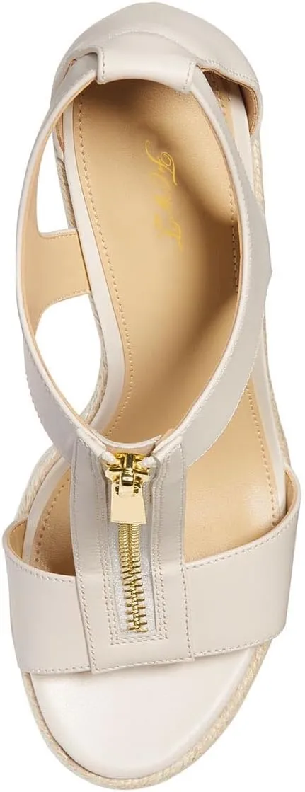 FOWT Women Espadrille Wedge Sandals Platform Open Toe High Heels Hollow Cut Zipper Dressy Shoes Size 4-16 US