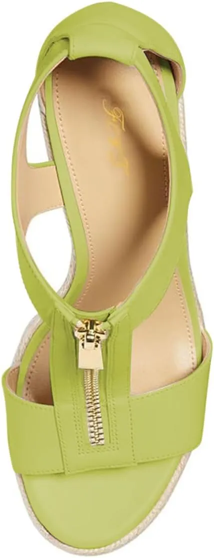 FOWT Women Espadrille Wedge Sandals Platform Open Toe High Heels Hollow Cut Zipper Dressy Shoes Size 4-16 US