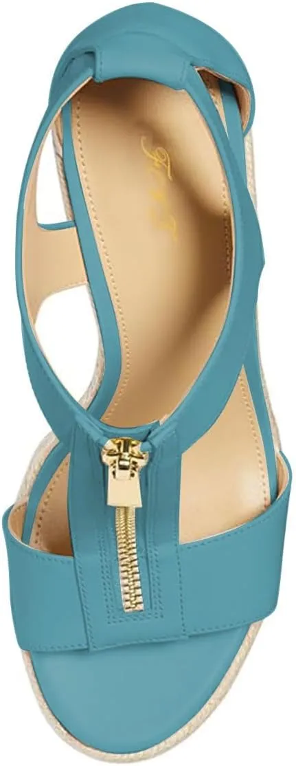 FOWT Women Espadrille Wedge Sandals Platform Open Toe High Heels Hollow Cut Zipper Dressy Shoes Size 4-16 US