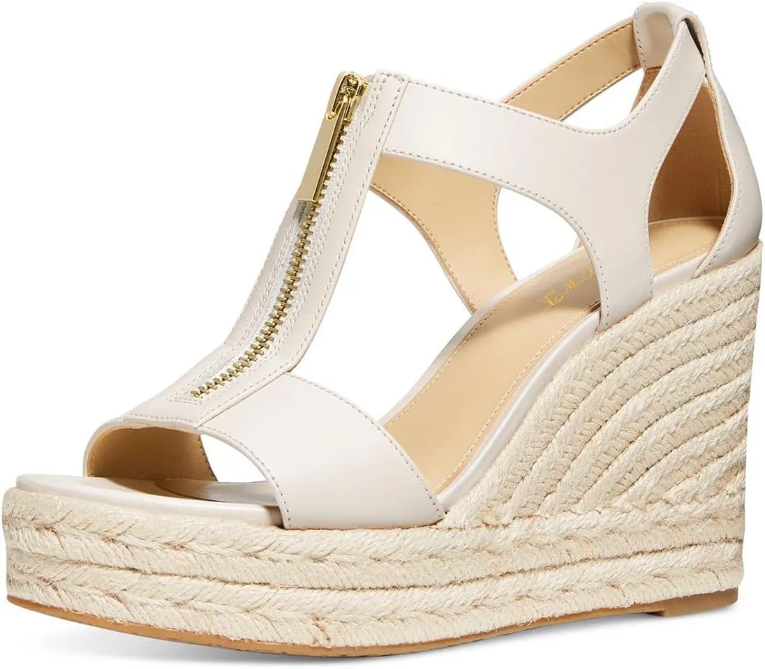FOWT Women Espadrille Wedge Sandals Platform Open Toe High Heels Hollow Cut Zipper Dressy Shoes Size 4-16 US