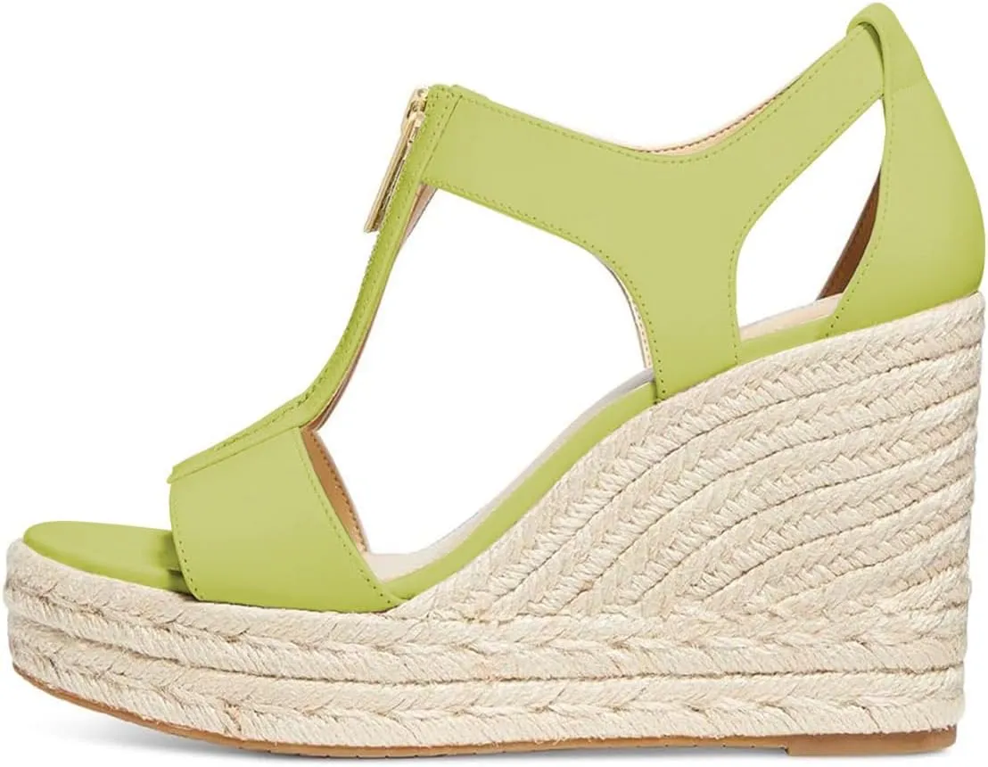 FOWT Women Espadrille Wedge Sandals Platform Open Toe High Heels Hollow Cut Zipper Dressy Shoes Size 4-16 US