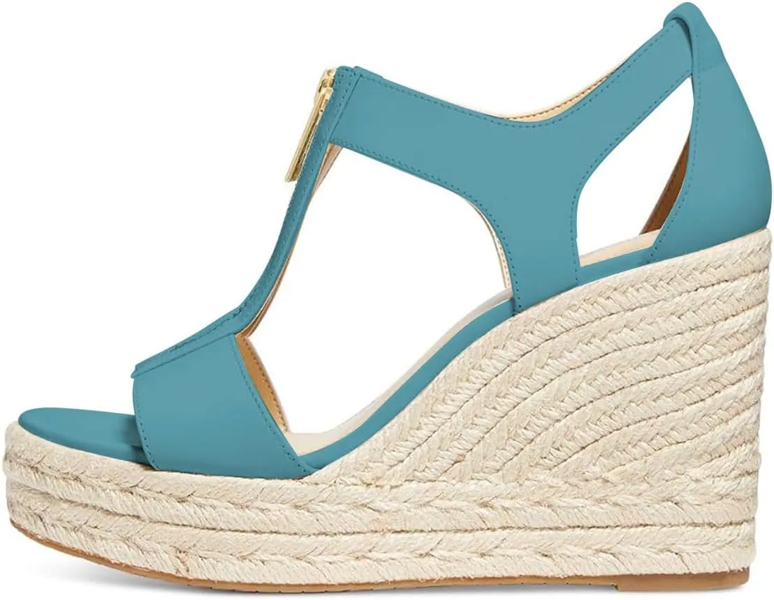 FOWT Women Espadrille Wedge Sandals Platform Open Toe High Heels Hollow Cut Zipper Dressy Shoes Size 4-16 US