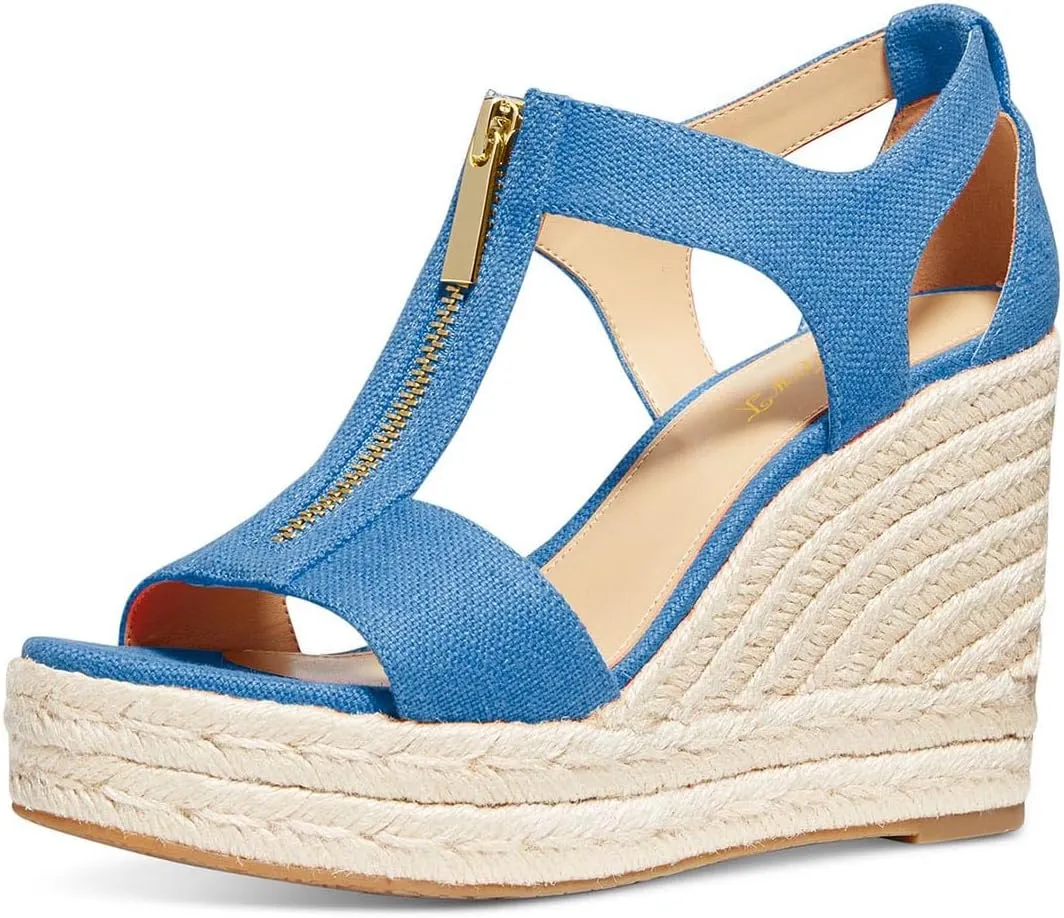 FOWT Women Espadrille Wedge Sandals Platform Open Toe High Heels Hollow Cut Zipper Dressy Shoes Size 4-16 US