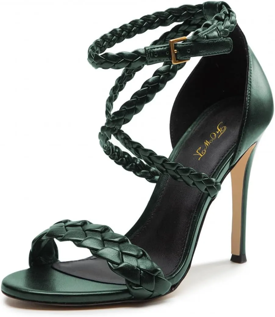 FOWT Women Open Toe Braid Strap Sandals Cross Strappy Stiletto High Heels Fashion Evening Prom Dance Shoes Size 4-15 US