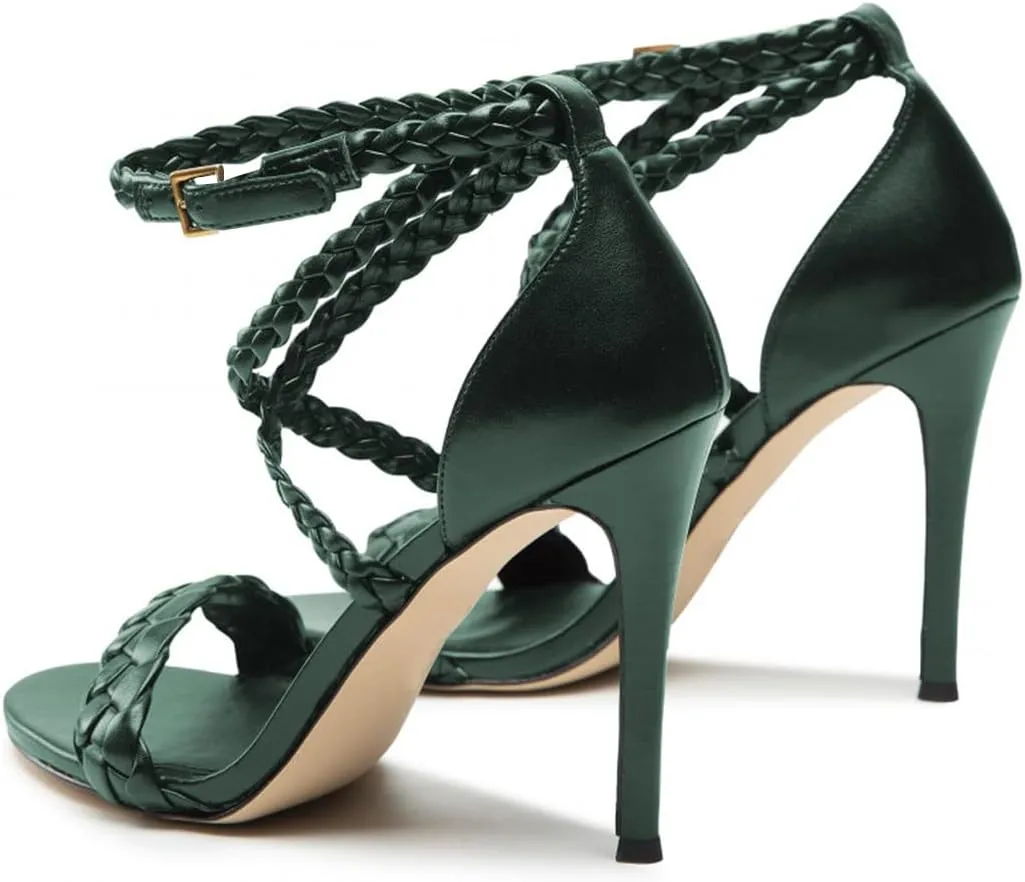 FOWT Women Open Toe Braid Strap Sandals Cross Strappy Stiletto High Heels Fashion Evening Prom Dance Shoes Size 4-15 US
