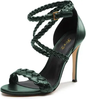 FOWT Women Open Toe Braid Strap Sandals Cross Strappy Stiletto High Heels Fashion Evening Prom Dance Shoes Size 4-15 US
