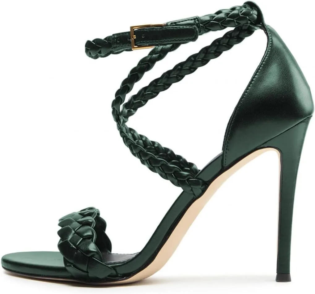 FOWT Women Open Toe Braid Strap Sandals Cross Strappy Stiletto High Heels Fashion Evening Prom Dance Shoes Size 4-15 US
