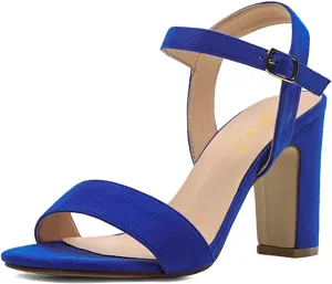FOWT Women Open Toe Single Band Sandals Ankle Strap High Chunky Heels Dressy Summer Wedding Prom Shoes Size 4-15 US